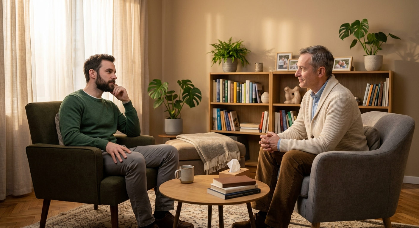 Психотерапевт помогает пациента справиться с интернет-зависимостью